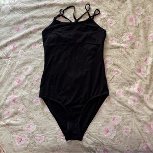 Danz in Motion Danshuz Strappy Ladderback Black Leotard Size XL Ballet Lyrical